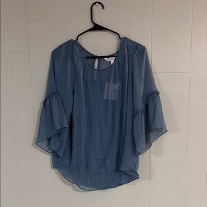 LC Lauren Conrad Blue Bell Sleeve Blouse with Ruffled Relaxed Style